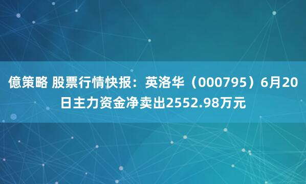 億策略 股票行情快报：英洛华（000795）6月20日主力资金净卖出2552.98万元